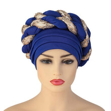 Load image into Gallery viewer, Cap Point blue / One Size Celia Auto Geles Shinning Sequins Turban Headtie
