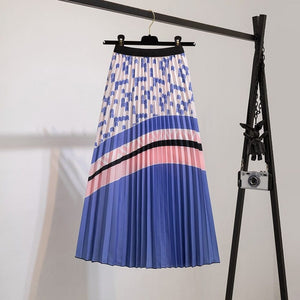 Cap Point Blue / One Size Fashion Pleated Elastic High Waist Mid-Calf Skirt