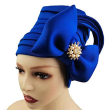 Load image into Gallery viewer, Cap Point Blue / One Size Fashionable Draped Hat for Women with Bow Beanie
