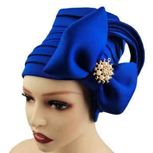 Cap Point Blue / One Size Fashionable Draped Hat for Women with Bow Beanie
