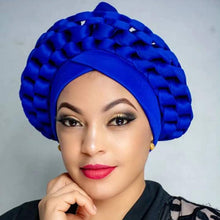 Load image into Gallery viewer, Cap Point Blue / One Size Queen Auto Gele Turban Headtie
