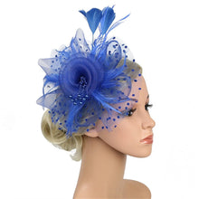 Load image into Gallery viewer, Cap Point blue Pamela Bridal Wedding Party Fascinator Veil Hat
