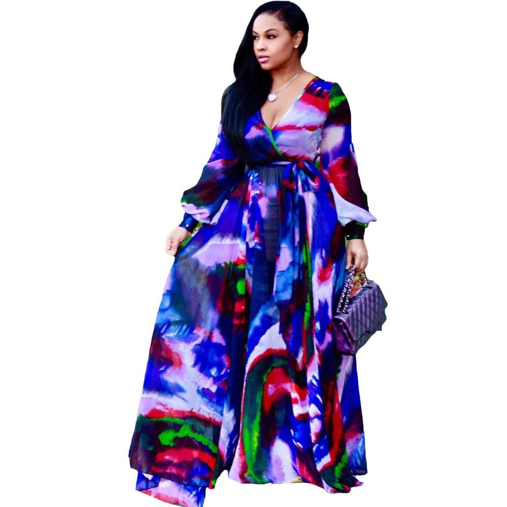 Cap Point Blue red / S Francine Printed Chiffon Summer Dress