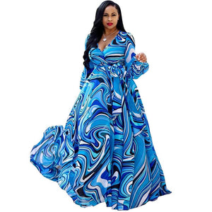 Cap Point Blue / S Alexandrie Printed Chiffon Summer Dress