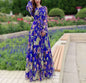 Cap Point Blue / S Aria Floral Printed  Loose Chiffon Fashion Maxi Dress