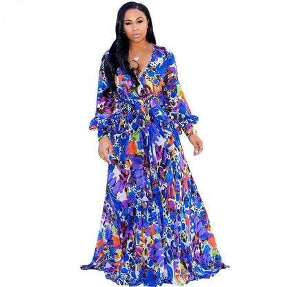Cap Point Blue / S Beatrice Printed Chiffon Summer Dress
