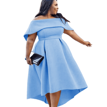 Load image into Gallery viewer, Cap Point Blue / S Belinda Off Shoulder Evening Cocktail Bridesmaid Assymetrical Dress
