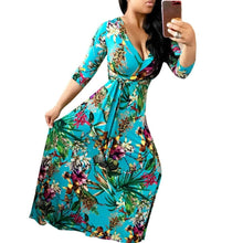 Load image into Gallery viewer, Cap Point Blue / S Benita Sexy Bohemian Splicing Floral Print Sleeve Maxi Bodycon Dress
