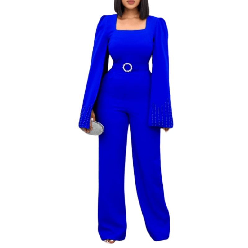 Cap Point Blue / S Bibiche Cloak Sleeve Square Neck Sheath One-Piece Jumpsuit