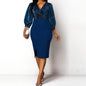 Cap Point Blue / S Christianne Elegant Sexy V-neck Bright Silk Midi Party Dress