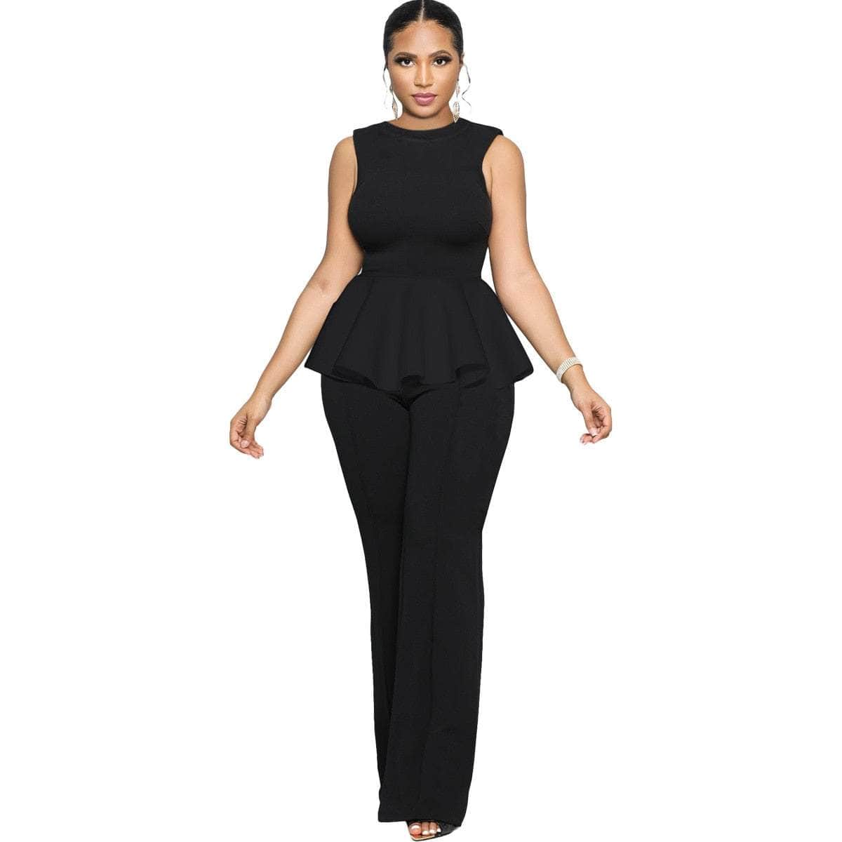 Cap Point Blue / S Dinanga Summer Sleeveless Ruffle Zipper Long Jumpsuit