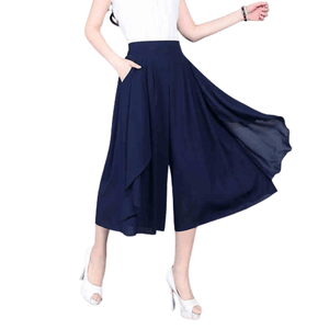 Cap Point Blue / S Elegant Chiffon Capris High Waist Elastic Pants Skirt