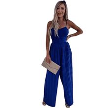 Load image into Gallery viewer, Cap Point Blue / S Elegant Spaghetti Strap Solid Color Slim Fitting Belted Wide Leg  Jumpsuit
