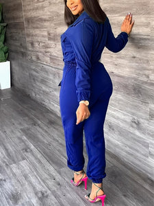 Cap Point Blue / S Elianne Long Sleeve Button Up Slim Jumpsuit