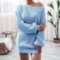 Cap Point Blue / S Elisa Off Shoulder Lantern Long Sleeve Knitted Sweater Dress