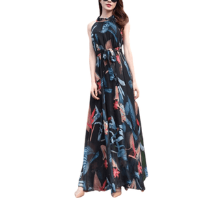 Cap Point Blue / S Everly Floral Elegant Chiffon Sleeveless Strap Maxi Dress