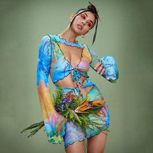 Load image into Gallery viewer, Cap Point Blue / S Ezen Butterfly Tie Dyeing Print Sexy Dress
