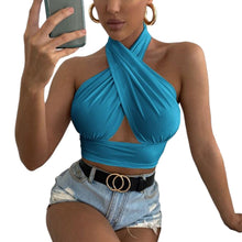 Load image into Gallery viewer, Cap Point Blue / S Fashion Sexy Sleeveless Backless Halter Crop Top
