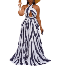 Load image into Gallery viewer, Cap Point Blue / S Gena Halter Backless Striped Maxi Dress
