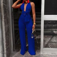 Load image into Gallery viewer, Cap Point Blue / S Genevieve Sexy Wide Leg Sleeveless Lace Up V-Neck Multi Way Jumpsuit
