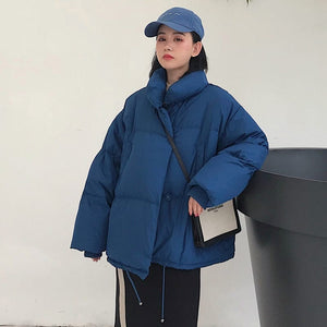 Cap Point Blue / S Julienne Stand Collar Solid Oversized Down Winter Coat