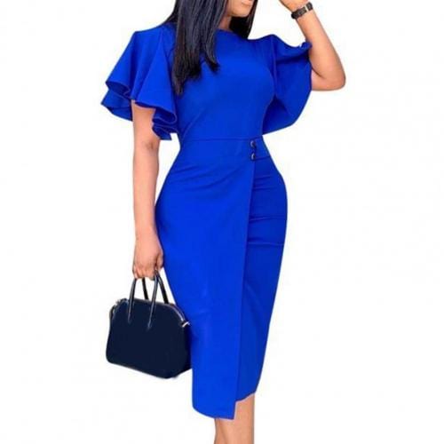 Cap Point Blue / S Kathy Formal Split Hem Slim Crew Neck Midi Dress