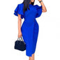 Cap Point Blue / S Kathy Formal Split Hem Slim Crew Neck Midi Dress