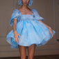 Cap Point blue / S Leonardo Puff Sleeve Square Neck Tulle Mini Dress
