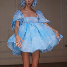 Load image into Gallery viewer, Cap Point blue / S Leonardo Puff Sleeve Square Neck Tulle Mini Dress

