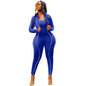 Cap Point Blue / S Linton Fashion Street Style Long Sleeve Lapel Jumpsuit