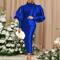 Cap Point Blue / S Long Sexy Lantern High Neck Shiny Bodycon Christmas Dress