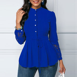 Cap Point Blue / S Maguy Sexy Hollow Out Lace Blouse