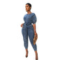 Cap Point Blue / S Marissa Short Sleeve O-neck Zipper Bandage Sashes Stretchy Pencil Playsuit