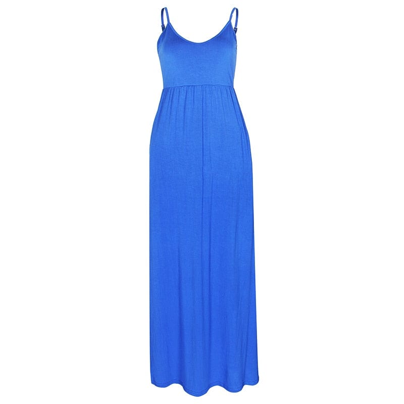 Cap Point Blue / S Melania Loose Boho Spaghetti Strap Sleeveless Maxi Dress