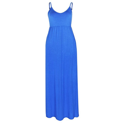 Cap Point Blue / S Melania Loose Boho Spaghetti Strap Sleeveless Maxi Dress