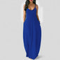 Cap Point Blue / S Melania Sexy Bohemian Loose Sleeveless V-Neck Strappy Maxi Dress