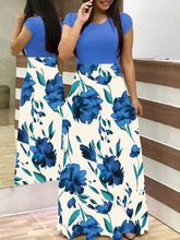 Load image into Gallery viewer, Cap Point Blue / S Michelle Summer Banquet Floral Print Short Sleeve Maxi Dress
