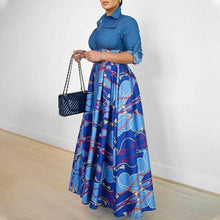 Load image into Gallery viewer, Cap Point Blue / S Modimo Button Front Turn-down Collar Denim Patchwork Paisley Maxi Dress
