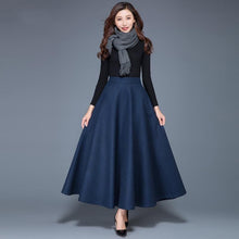 Load image into Gallery viewer, Cap Point Blue / S Nadia Winter Thick Warm Elastic A-Line Woolen Maxi Skirt
