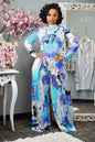 Cap Point Blue / S New Long-Sleeved T-Shirt Wide-Leg Pants Watercolor Two-Piece Suit