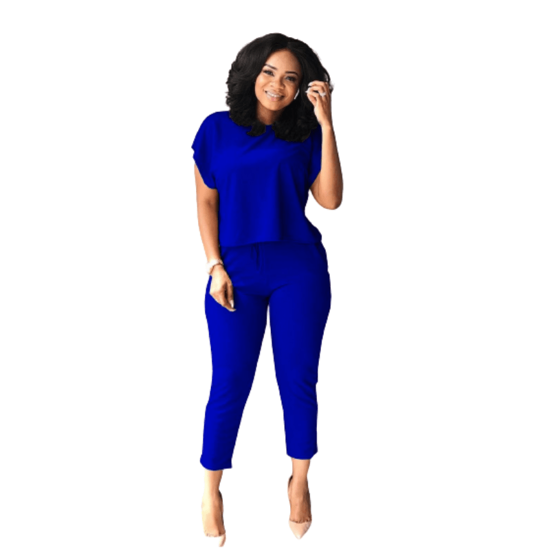 Cap Point Blue / S New Solid Color Fabulous Casual Set  Shirt & pants