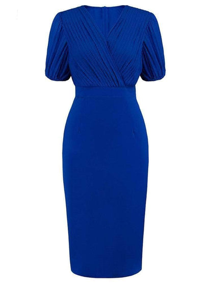 Cap Point Blue / S Olivia Gorgeous Pencil Short Sleeve Bodycon Vintage Wrap Bodycon Dress