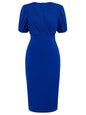 Cap Point Blue / S Olivia Gorgeous Pencil Short Sleeve Bodycon Vintage Wrap Bodycon Dress
