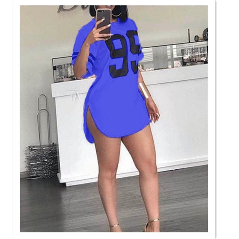 Cap Point Blue / S Oversized Summer Tees Split Shirt Dress