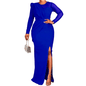 Cap Point Blue / S Penelope Sexy Split Long Sleeve Bodycon Maxi Dress