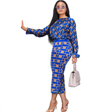 Load image into Gallery viewer, Cap Point Blue / S Samantha Long Sleeves Loose T-Shirt Checked Pants Suit
