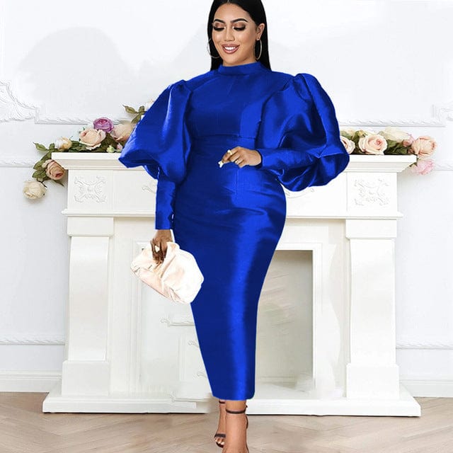 Cap Point Blue / S Shiny Sequin High Neck Long Bodycon Christmas Dress