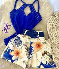 Load image into Gallery viewer, Cap Point Blue / S Summer Fashion Two Piece Sleeveless Vest Top Printed Shorts
