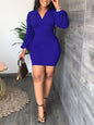 Cap Point Blue / S Tamara Long Sleeve V-neck Solid Elegant Bodycon OL Dress