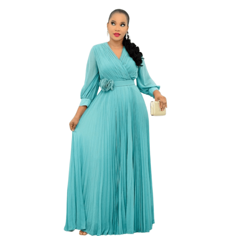 Cap Point Blue / S Tamyra Elegant A-Line Slim Fit Pleated Maxi Dress